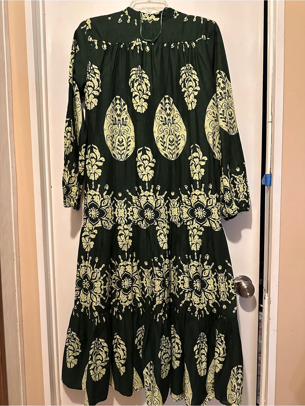 Zara Boho Green Long Sleeve Midi Dress with tiered skirt